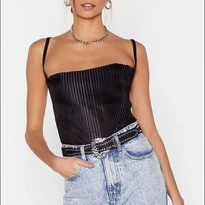 Nasty Gal Strappy Plisse Cowl Neck Cami Black Sz 2
